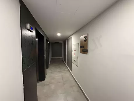 Modern binada çelik kapılı ve şık tasarımlı asansör kabini.