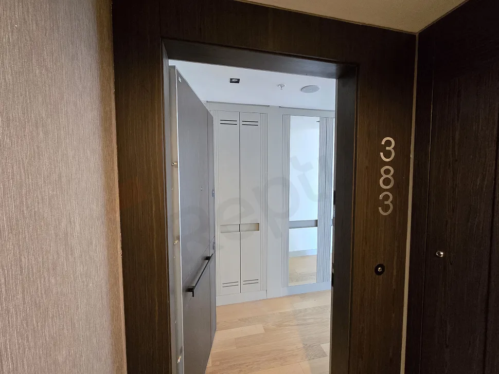 Şişli'de lüks bir rezidansın modern daire girişi ve çelik kapısı.